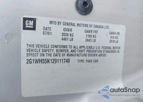 2002 Chevrolet Impala Ls из США, поврежденный, VIN 2G1WH55K129111748